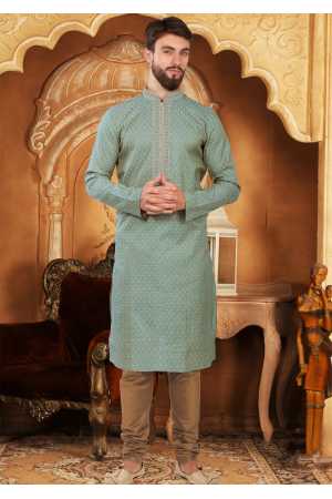 Dolphin Gray Color Jacquard And Poly Fabric Kurta Set